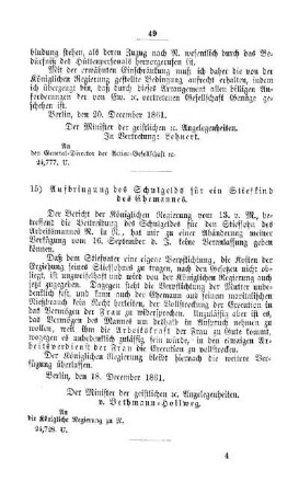 Aufbringung des Schulgelds für ein Stiefkind des Ehemannes : [IV. Elementarschulwesen]