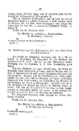 Aufbringung des Schulgelds für ein Stiefkind des Ehemannes : [IV. Elementarschulwesen]