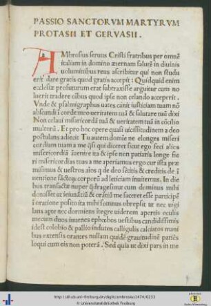 Passio Sanctorum Martyrum Protasii Et Gervasii.