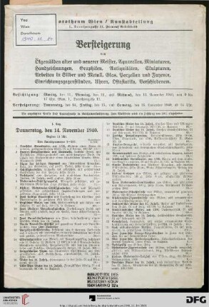 Umschlag (= Titelblatt = 1. Seite des Katalogs)