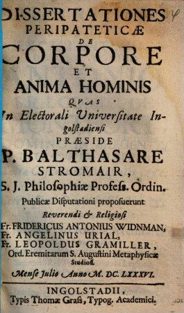 Dissertationes Peripateticae De Corpore Et Anima Hominis