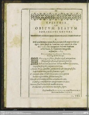 Epicedia In Obitum Beatum Ioh. Iacobi Grynaei