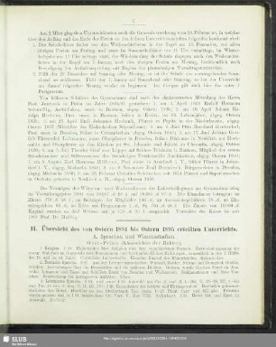 II. Übersicht des von Ostern 1894 bis Ostern 1895 erteilten Unterrichts