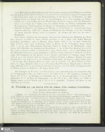 II. Übersicht des von Ostern 1894 bis Ostern 1895 erteilten Unterrichts