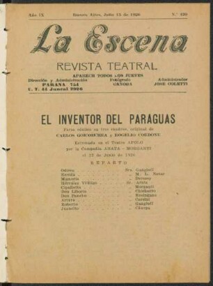 El inventor del paraguas : farsa cómica en tres cuadros