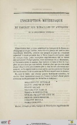 N.S. 13.1866: Inscriptions mithriaque du Cabinet des médailles et antiques de la Bibliothèque impériale