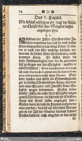 Das V. Capitel. Wie höchst nöthig es sey, daß die Zuhörer Christi sich ihre Seligkeit liessen angelegen seyn