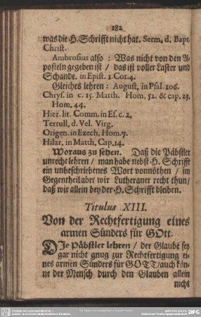 Titulus XIII. Von der Rechtfertigung eines armen Sünders für GOtt