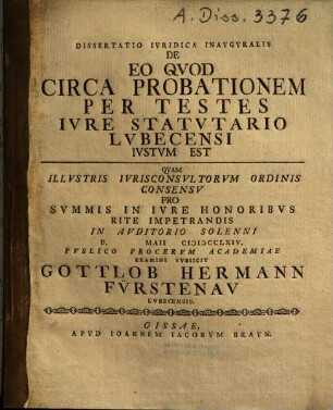 De eo quod circa probationem per testes iure statutario lubecensi iustum est