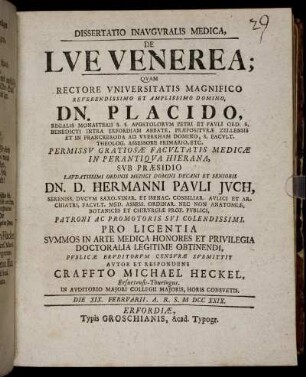 Dissertatio Inauguralis Medica, De Lue Venerea