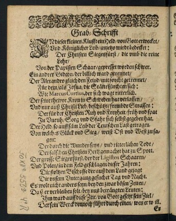Grabes-Schrift auff den heldenmütigen ...