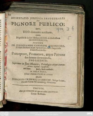 Dissertatio Juridica Inauguralis De Pignore Publico