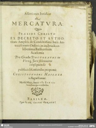 Assertiones Iuridicae de Mercatura