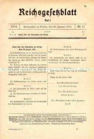 Reichsgesetzblatt mit dem "Gesetz über den Neuaufbau des Reichs"