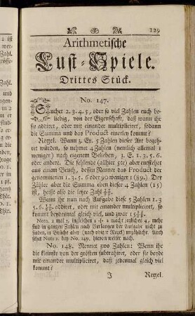 Arithmetische Lust-Spiele. Drittes Stück.