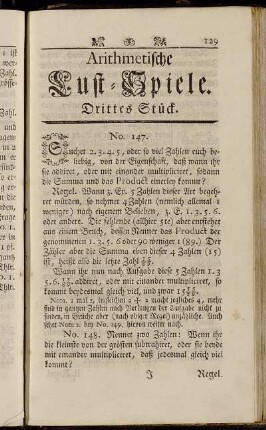 Arithmetische Lust-Spiele. Drittes Stück.