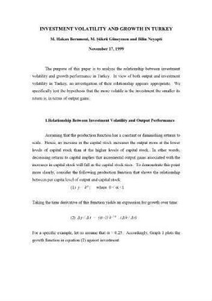 Investment Volatility and Growth in Turkey