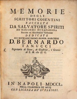 Memorie degli scrittori Cosentini