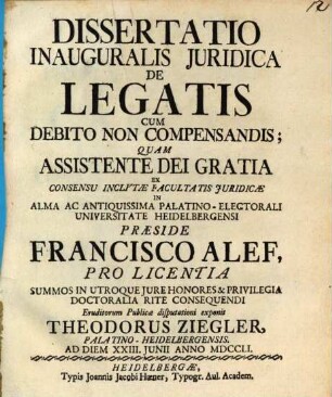 Dissertatio inauguralis de legatis cum debito non compensandis