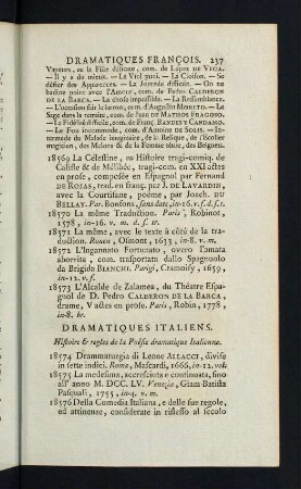 237-299, Dramatiques Italiens. Histoire & regles de la Poésie dramatique Italienne