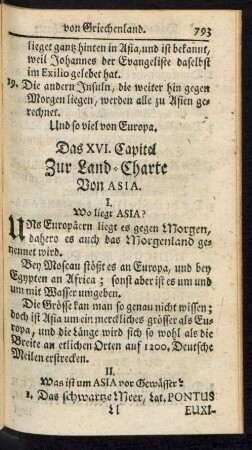 Das XVI. Capitel Zur Land-Charte von Asia