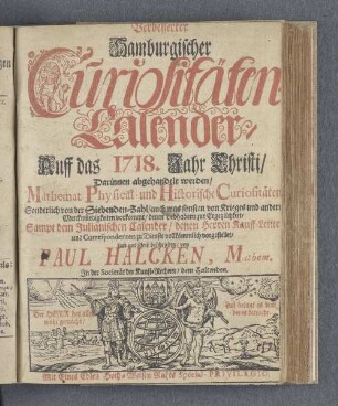1718: Verbesserter hamburgischer Curiositäten-Calender