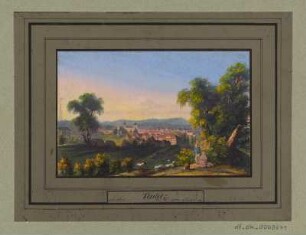 Ansicht von Teplitz, Radierung, 1840 : Teplitz, [ca. 1840]. - 1 Kunstblatt : kol. Radierung ; 10,3 x 6,7 cm