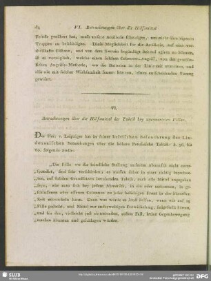 VI. Betrachtungen über die Hülfsmittel der Taktik bey unerwarteten Fällen