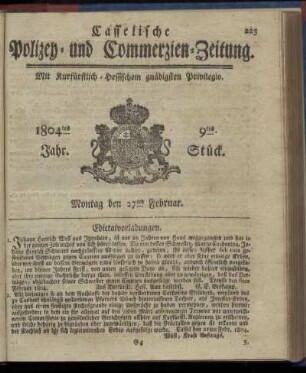9tes Stueck, Montag den 27ten Februar 1804