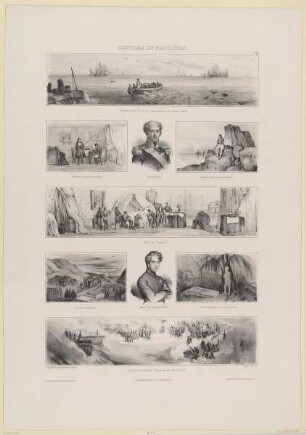 Schlachtenszenen mit Napoleon und den Bildnissen von Bertrand und Duc de Reichtadt