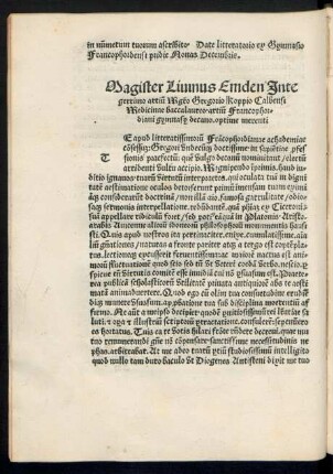 Magister Livinus Emden Integerrimo artium Magistro Gregorio Koppio Calbensi ... optime merenti