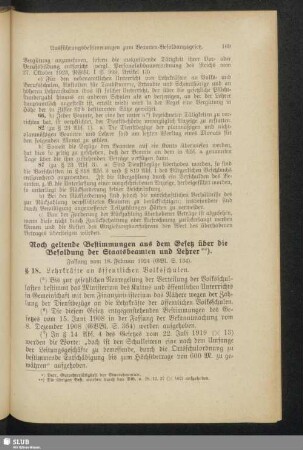 Noch geltende Bestimmungen aus dem Gesetz über die Besoldung der Staatsbeamten und Lehrer. Fassung vom 18. Februar 1924
