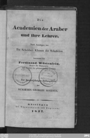 Die Academien der Araber und ihre Lehrer.