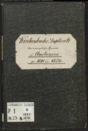 Kirchenbuchduplikat der evangelischen Gemeinde Amelunxen, Kreis Höxter (GHT 1841-1850). (Gemeinde: Evangelische Gemeinde Amelunxen, Kreis Höxter)