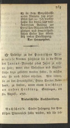 Beiträge zu der Poetischen Blumenlese kommen ...