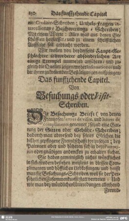 Das funffzehende Capitel. Von Besuchungs oder Visit-Schreiben