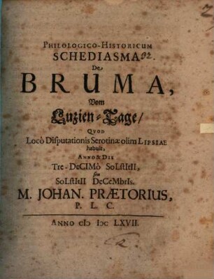 Philol.-hist. schediasma De Bruma, vom Luzien-Tage