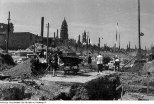 Dresden, Grunaer Straße. Wohnblocks, Baubeginn, Juni 1951