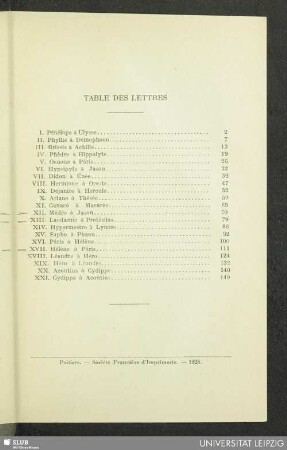 Table des lettres