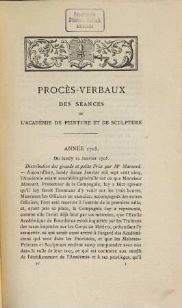 Procès-verbaux de l'Académie Royale de Peinture et de Sculpture. 4. 1705/25 (1881)