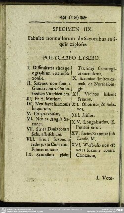 Speciem IIX. Fabulae nonnullorum de Saxonibus antiquis explosae a Polycarpo Lysero