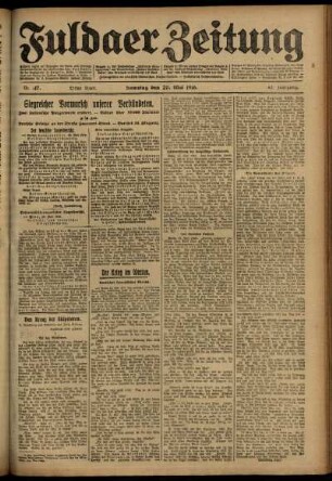 Erste Ausgabe vom Samstag, den 20. Mai 1916.