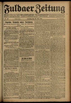 Erste Ausgabe vom Samstag, den 20. Mai 1916.