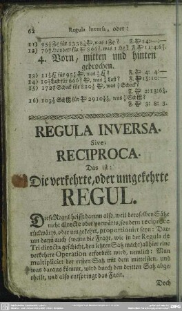 Regula Inversa. Sive: Reciproca. Das ist: Die verkehrte, oder umgekehrte Regul