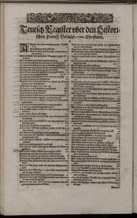 Teutsch Register uber den Historischen Proceß Belials contra Christum.