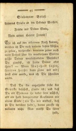 Siebenter Brief. Actuarius Stabe an den Sekretair Weiher.