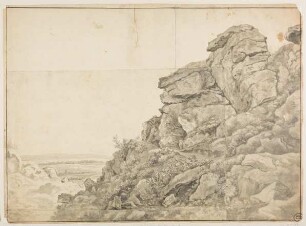 Landschaft mit großem Felsen