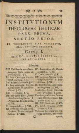 Sectio Prior. De Theologiae Fine Obiectivo, DEO, Eiusque Operibus