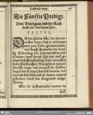 Die Fünffte Predigt. Vom Untergang und der Rachstraffe des Verräthers Judae