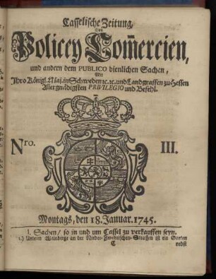 Nro. III, Montags, den 18. Januar 1745